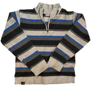 Grey/Black/Blue Striped Collared Pullover Sweater